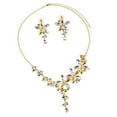 thumbnail image 1 of lionlar Strass Cristal Fleur Collier Bijoux Ensemble pour Robe de Mariée - Or, 1 of 9