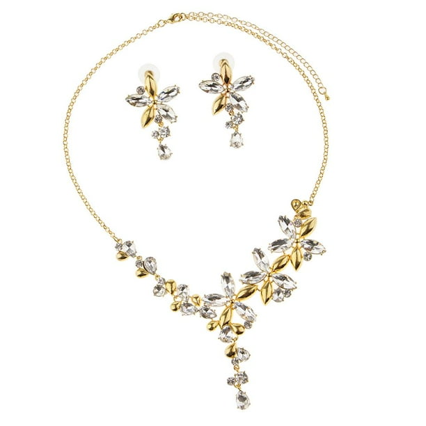 Collar De Babero De Cristal Con Forma De Lágrima, Pendientes Establecidos, Boda, Joyería Nupcial Oro