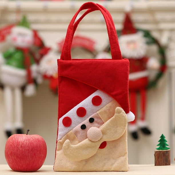 Bolsas de regalo navideñas, bolsa de fieltro para dulces de Papá Noel, bolsas de Nochebuena con forma de manzana de 21,8 x 15 cm, bolsas reutilizables para regalos de Navidad, suministros para rellena