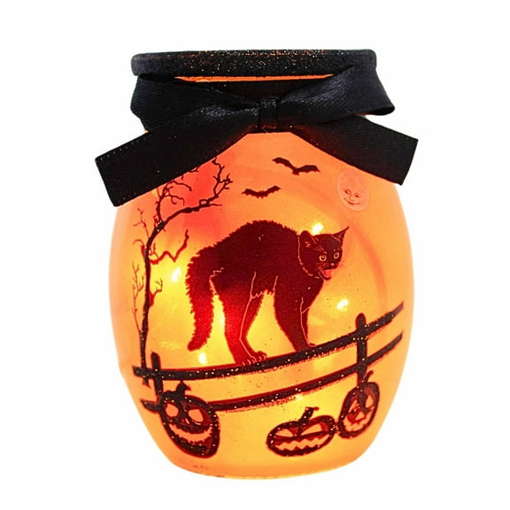 Stony Creek 4.00In Halloween Pre-Lit Small Jar, Glass, Cat Haunted House Hsh2280 Cat