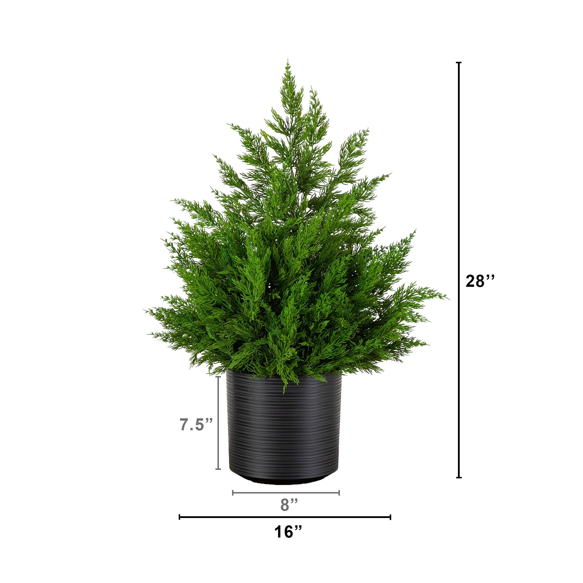 28in. Artificial Real Touch Winter Cypress Bush in Black Decorative Planter