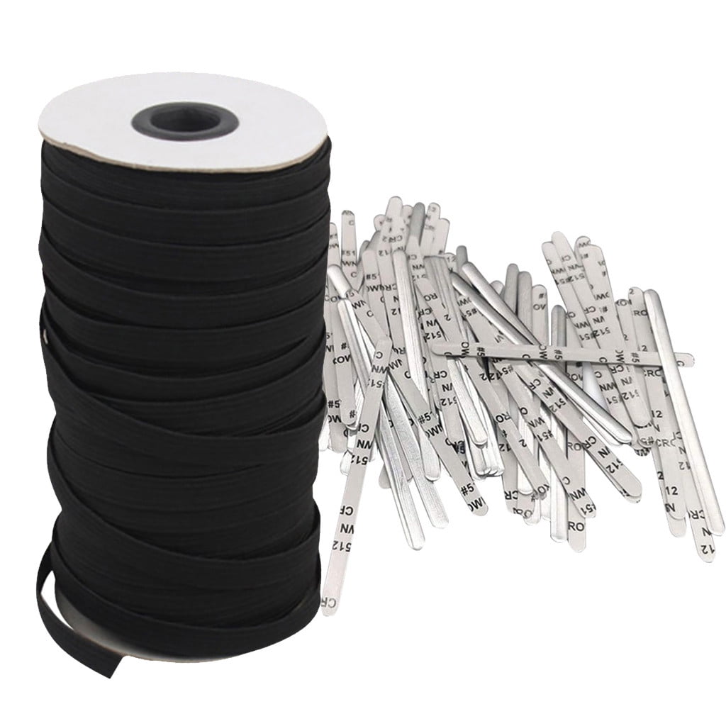 White, 100 Yards + 100 pcs + Nose Bridge Strip with Tape 100 pcs Width: 1//4 inch, Length: 100-Yards, White Elastic Band