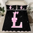thumbnail image 2 of Manfei Initial Letter L Twin Sheet Sets,Galaxy Starry Night Twin Fitted Sheet,Pink Sequin Print Flat Sheet For Girl,Breathable Bedroom Decoration,3pcs, 2 of 7