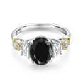 thumbnail image 2 of Gem Stone King 925 Silver and 10K Yellow Gold 3-Stone Ring Oval Black Sapphire and Moissanite (3.00 Cttw, Size 9), 2 of 3
