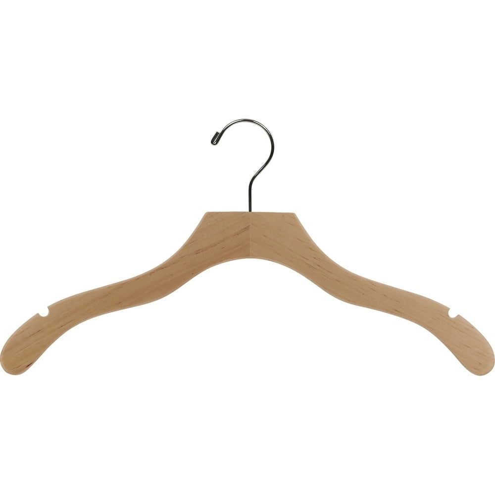 INTERNATIONAL HANGER Wavy Natural Wood Top Hanger for Shirts, Jackets or Dresses, 100 Pack