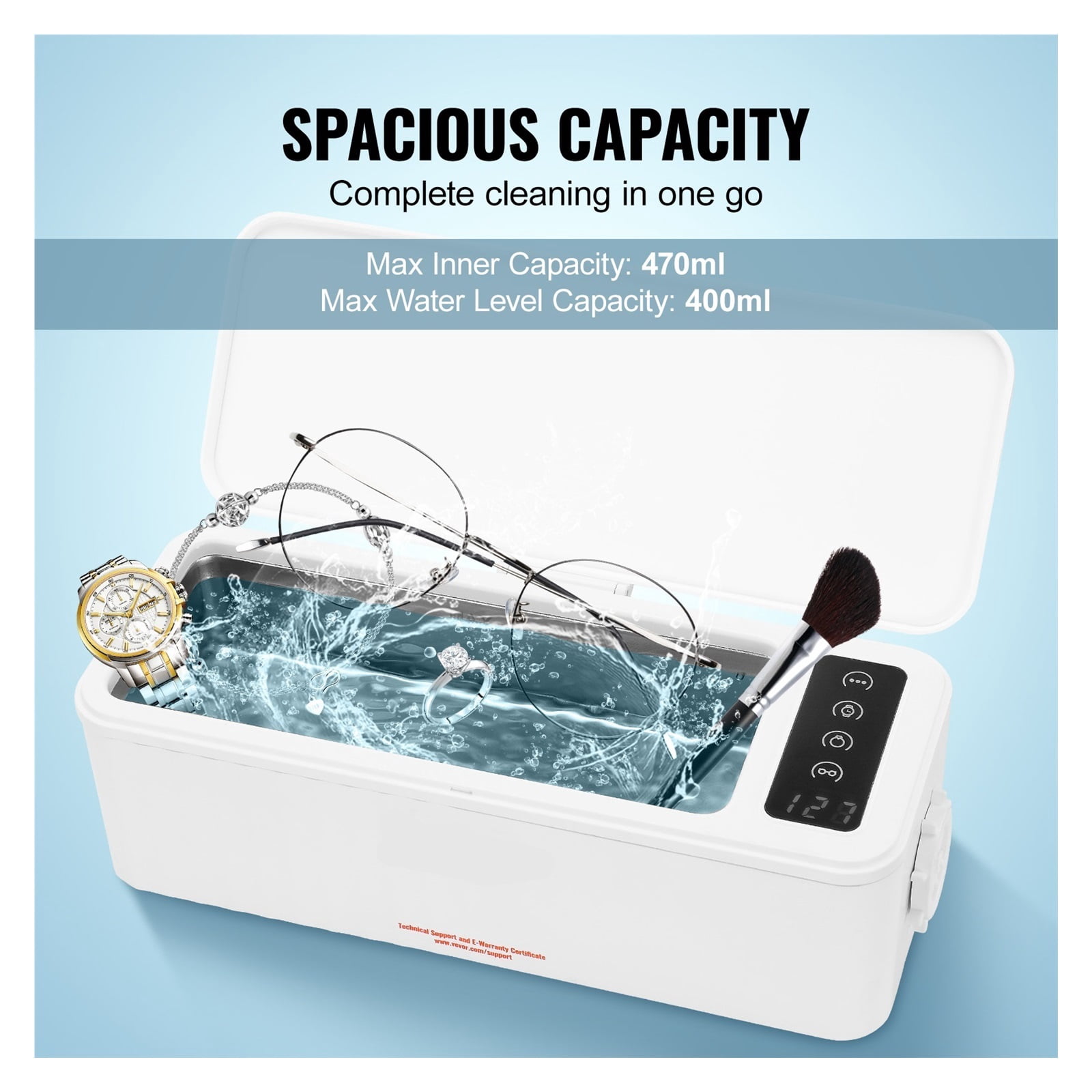 Ultrasonic Cleaner Machine 470ml w/ 4 Timer Modes,Portable ultrasonic jewelry cleaner w/ Cleaning Basket,for Eyeglasses