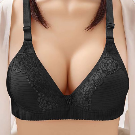 THDHVS Womens Plus Size Bras,Women's Non Steel Ring Style Print Gathered Middle Button Breathable Underwear Daily Bra Black 40