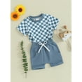 thumbnail image 3 of Biekopu Baby Boys Shorts Set, Short Sleeve Crew Neck Plaid T-shirt with Shorts Summer Outfit, 3 of 9