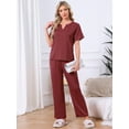 thumbnail image 2 of DARING DIVA Satin Pajamas Silky Short Sleeve V Neck Shirt Long Pant Set XL Red, 2 of 7