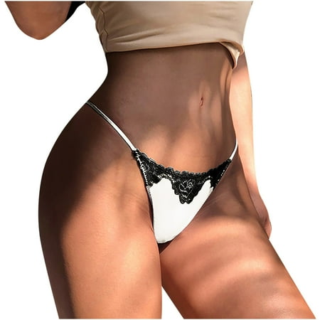 Bigersell G-String Thongs for Women Lace Underwear for Ladies No Show T-back Panties Lingerie Briefs White S