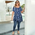 thumbnail image 3 of LARACE Plus Size Blouse for Women Short Sleeve Casual Shirt Tunic Tops Down Neck T-Shirt Loose Shirt A-Navy12 3X, 3 of 7