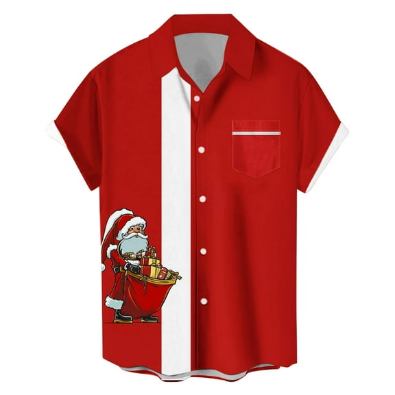 KeShDi Funny Shirts Christmas Men's Casual Shirt Short Sleeve Vintage Bowling Shirt Cuba Beach Summer Shirts Button Up Shirt Red 4X