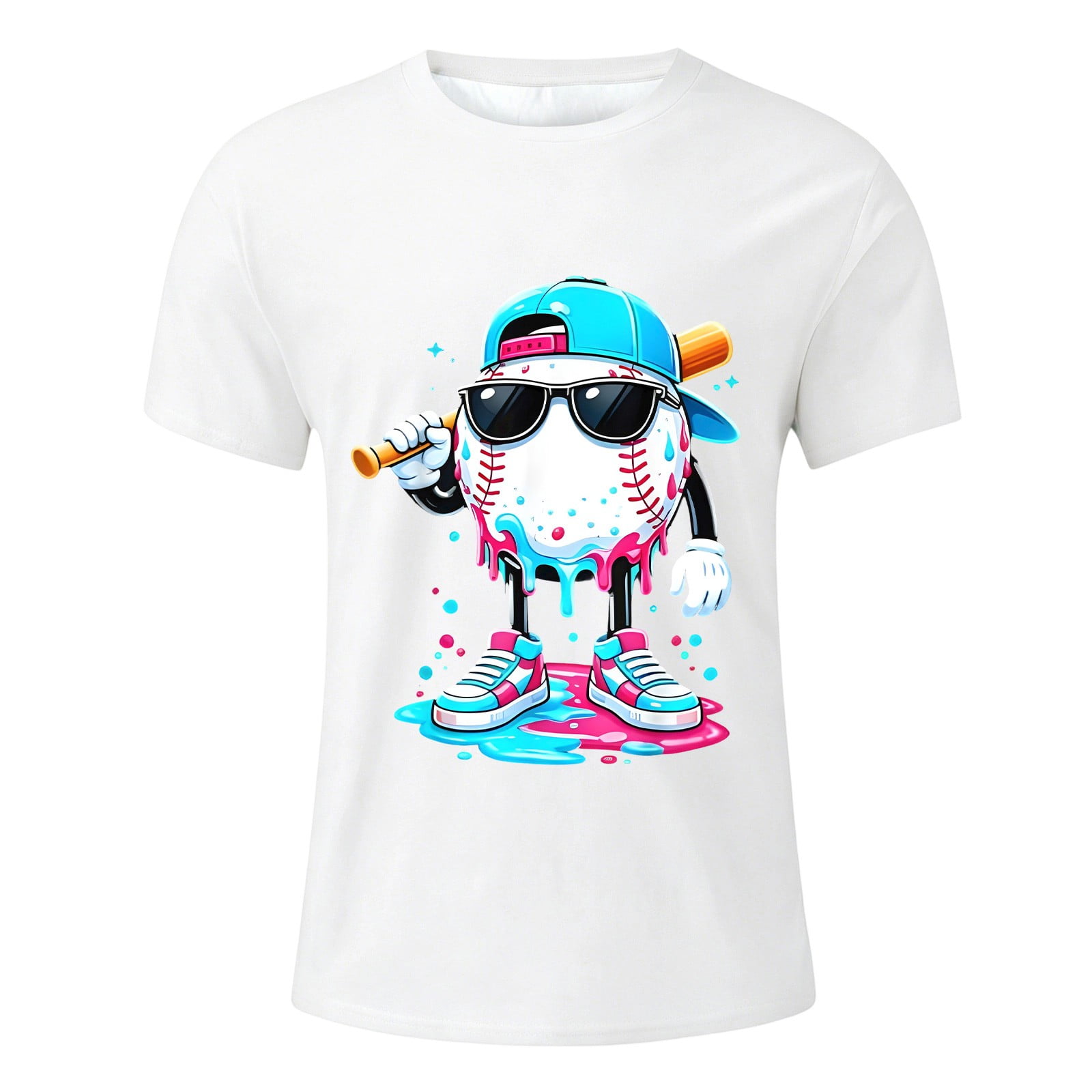 KHONTS Baseball for Boys Graphic Tee Casual Crew Neck Short Sleeve T-Shirt Size 2-13 Years White 160