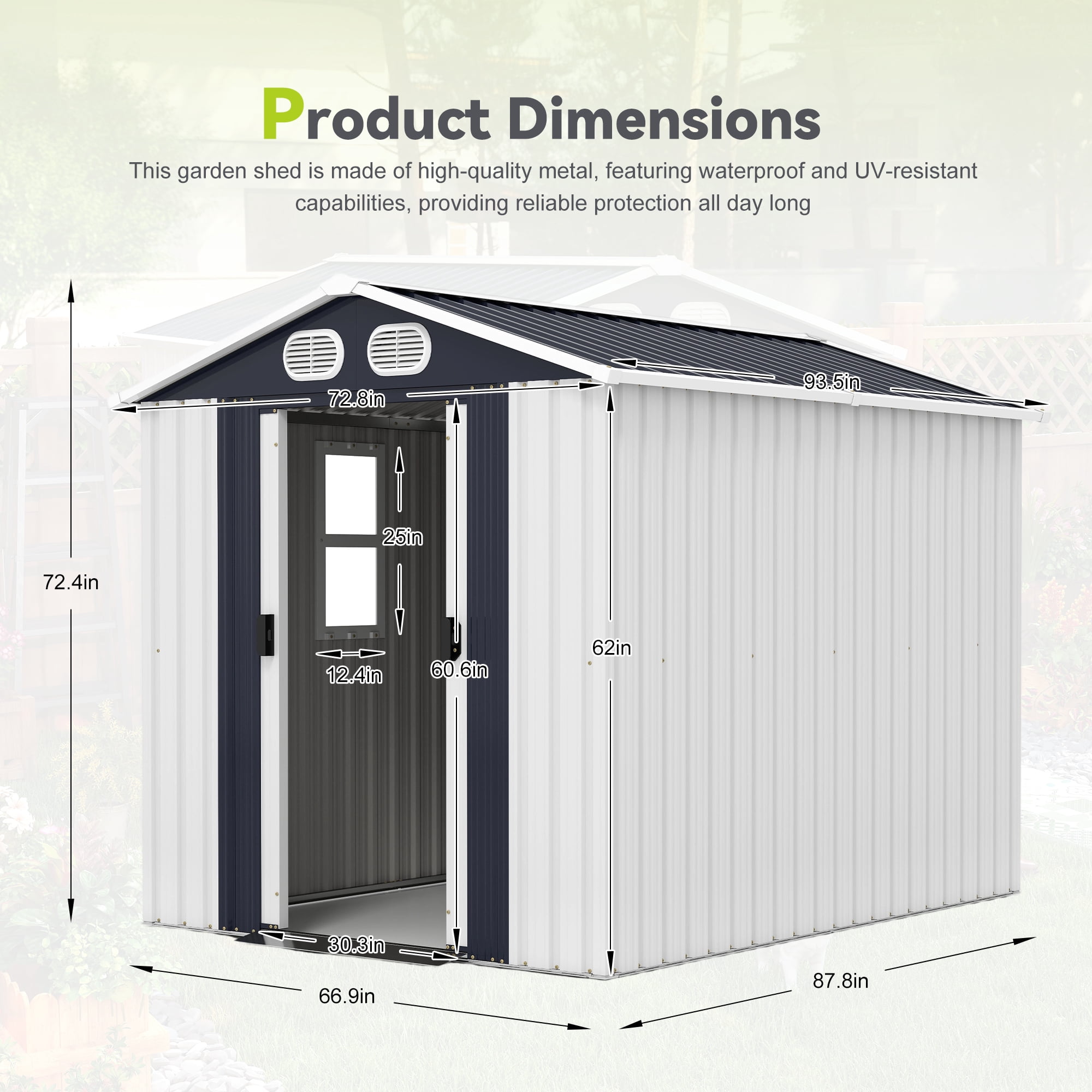 8x6FT Outdoor Storage Shed, All-Weather Metal Garden Tool Shed with Lockable Doors, Air Vents, Clear Window for Backyard Garden Patio