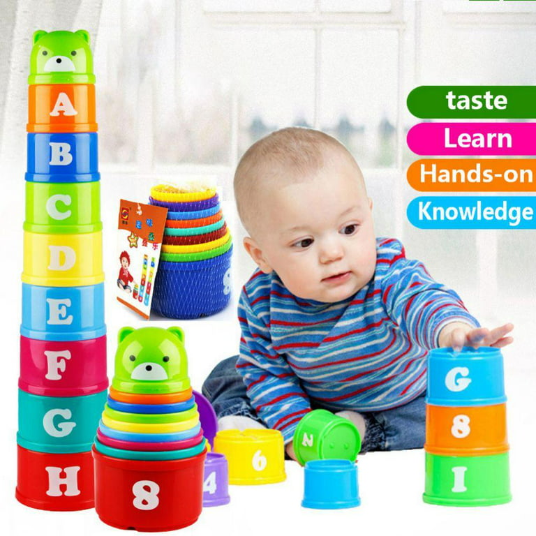 Baby Stacking Cups Toys, Soft Silicone Baby Teething Toys, Baby Boy Girl Shower Gifts for 3 6 9 12 18 Months 1 One Year Old, Infant Newborn