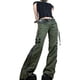 thumbnail image 1 of SHIBAOZI - Pantalones cargo góticos punk para mujer, estilo e-girls, de cintura baja, acampanados, de pierna ancha, holgados, ropa de calle, 1 of 6