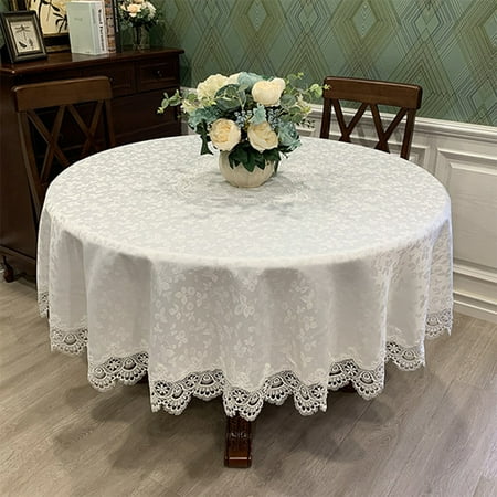 

Voguele Placemats Round Shape Tablecloth Vintage Floral Textured Table Flag Lace Stitching Decorative Solid Color Home Decoration Plain White 150cm
