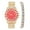 Gold Red, variant on Women's Baguette Cut Iced Out Diamond Watch - Drop it Down with This Bling'ed Out Crystal Tennis Bracelet on Your Wrist Ladies! - ST10372MLA-TB (ST10372MLA Metal SLV Fushia/Fushia- TB)