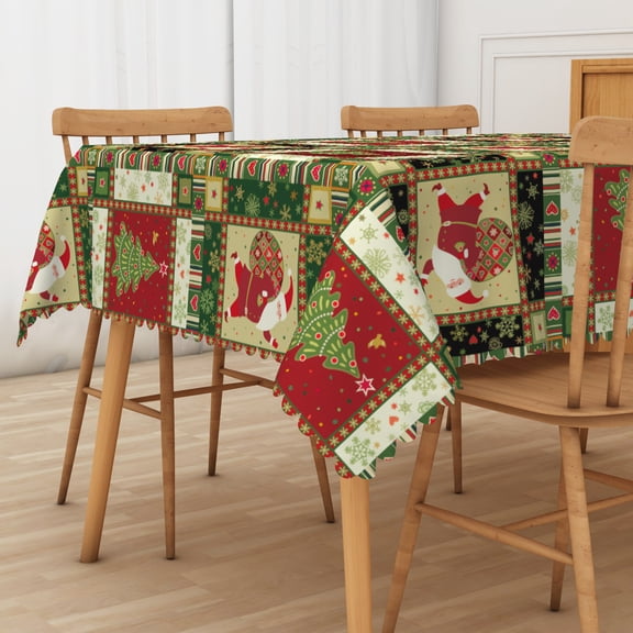 Mizhona Vintage Christmas Tablecloths for Rectangle Tables Xmas Santa Tree Plaid Table Cloth for Kitchen Dinner Decor,60"× 84"