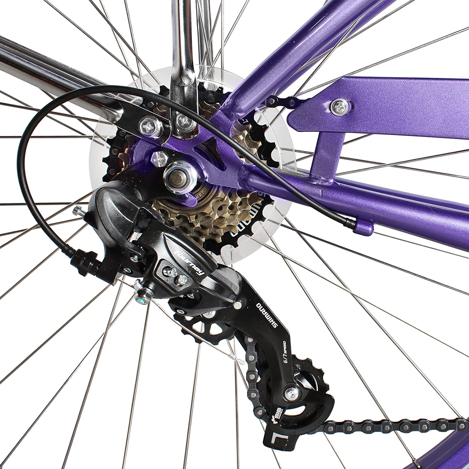 WonderWheels 26" Beach Cruiser Coaster Brake Stainless Steel Spokes One Piece Crank Alloy Orange Rims 36H W/ Fenders - Purple
