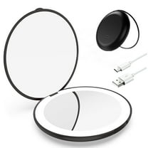 HTSQYL Compact Mirror with Light, 1X/10X Magnification LED Pocket Mirror with USB Data Cable,3.5" Mini Mirror for Purse, Pocket,Travel and Present (Black)