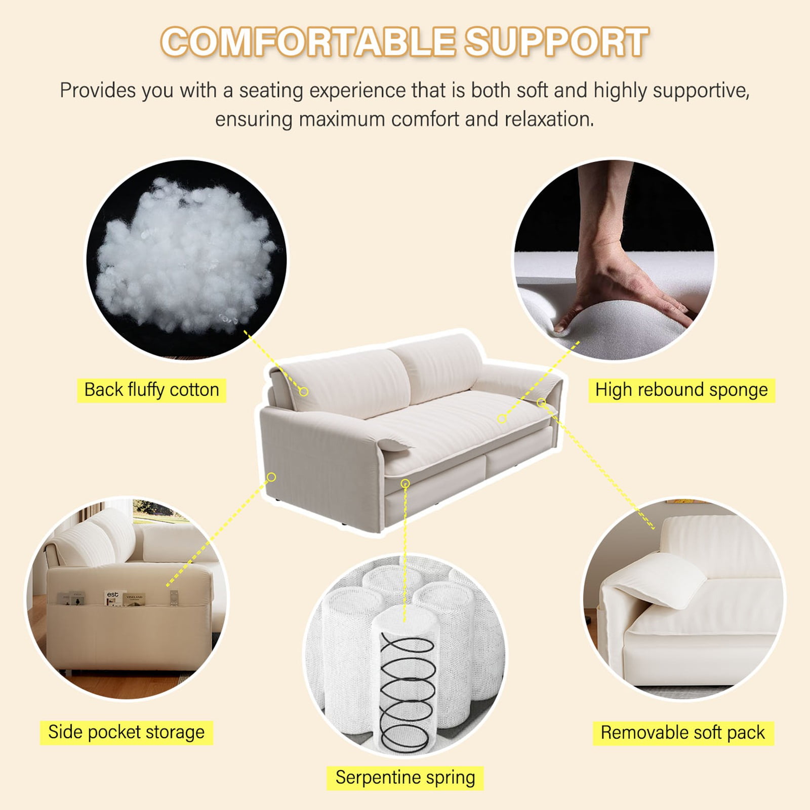 66" Futon Sofa Bed Queen Size, Pull Out Bed, 3-in-1 Convertible Sleeper Sofa with Side Pocket, Modern Velvet Futon Couch for Living Room, Small Space, Apartment, Bedroom, Beige