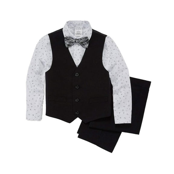 Boys Black & White 4pc Seersucker Suit Pants Vest Shirt & Plaid Bowtie Outfit 6