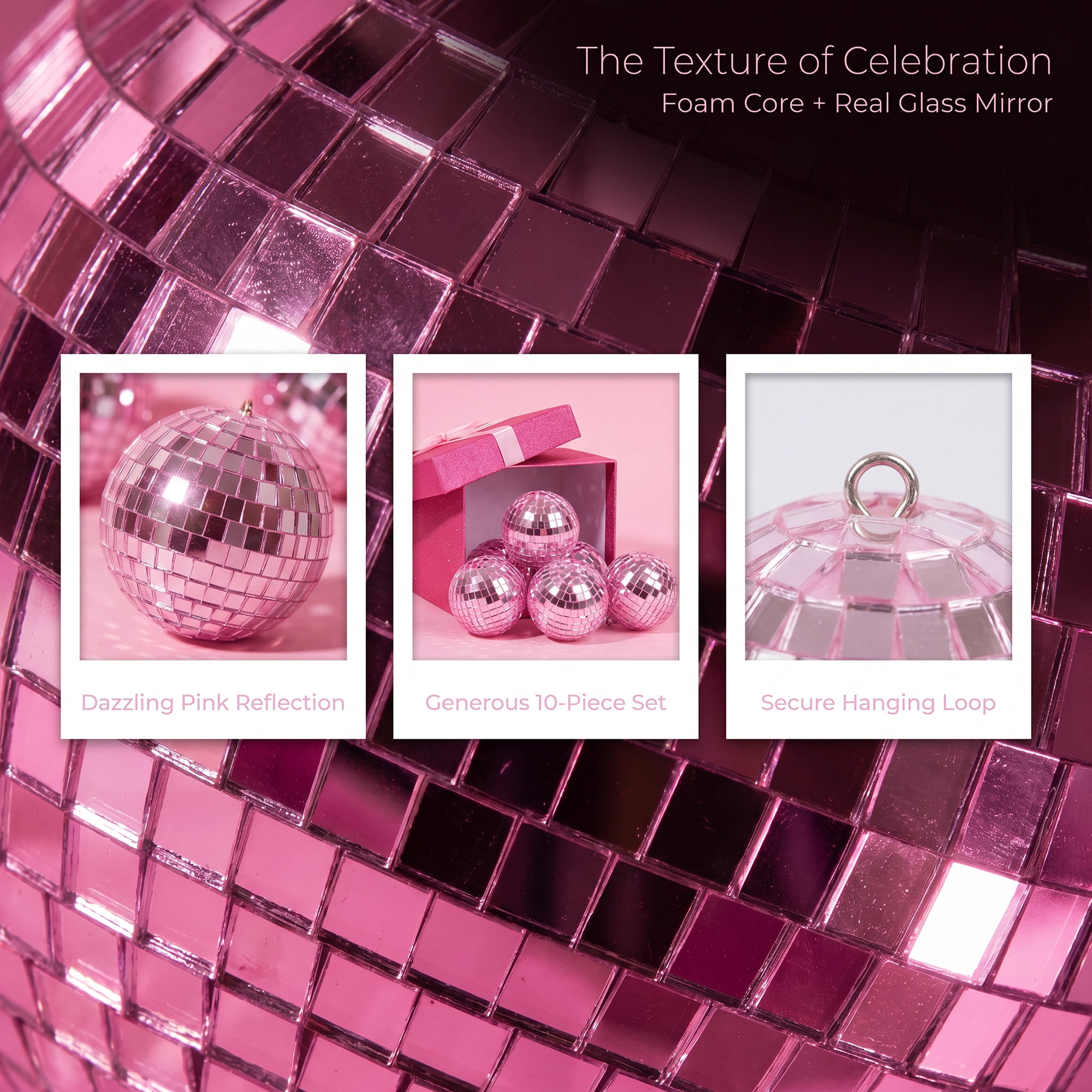 Unique Bargains 10Pcs Mirror Disco Balls for Hanging Sphere Orbs Pink 2"x2"x2"