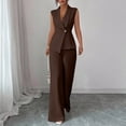 thumbnail image 2 of Stichou Suits 2 Piece Set for Women Sophisticated One Button Blazer Wide Leg Trousers Set Professional 2026 Office Work Casual Solid Outfits Coffee 2XL, 2 of 6