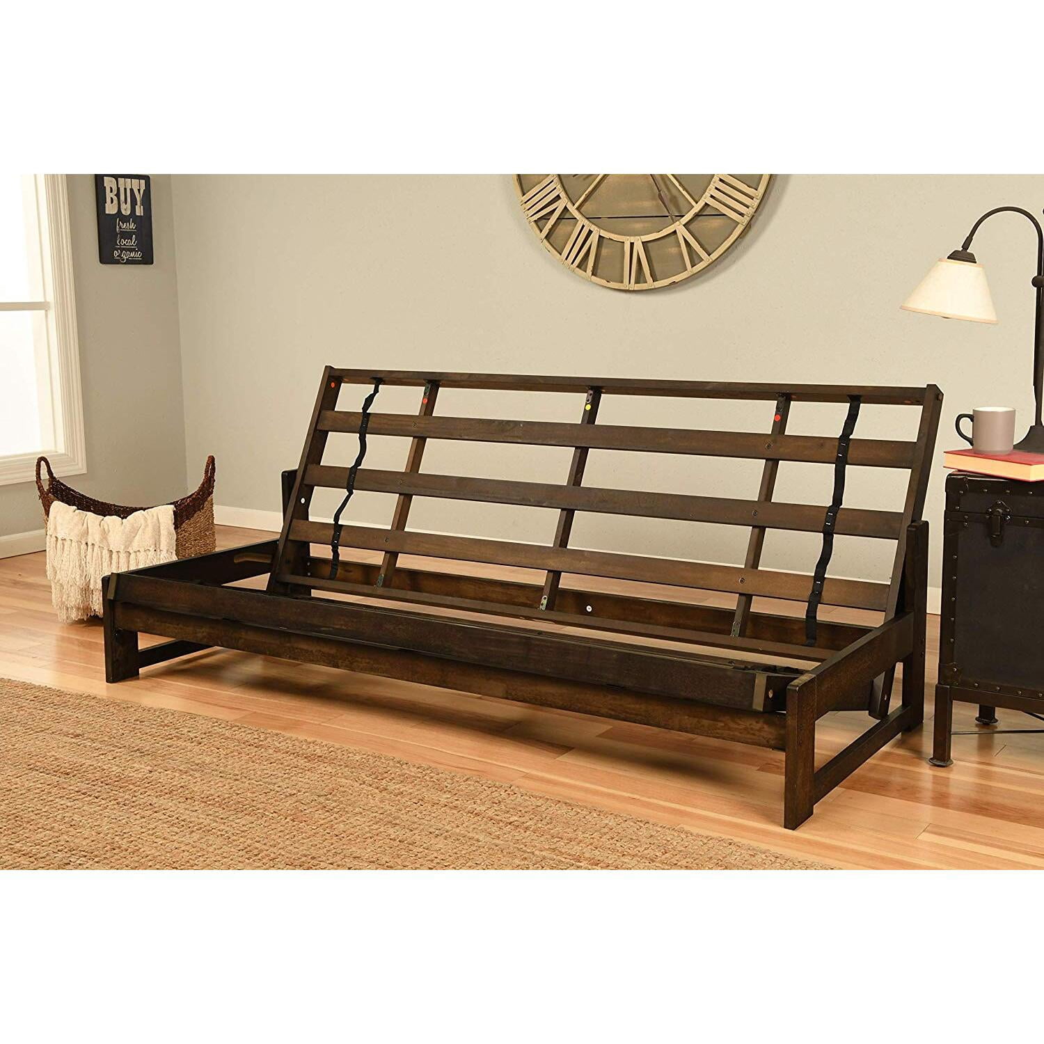 Maykoosh Vintage Vogue Futon Frame with Suede Black Mattress - 76"L x 31"D x 37"H, Versatile Full-Size Futon Sofa, Space-Saving Design