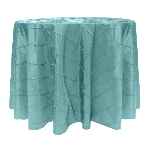 Ultimate Textile (10 Pack) Embroidered Pintuck Taffeta 126-Inch Round Tablecloth Turquoise Blue