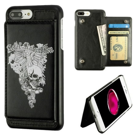 Executive Plus Notebook Case MyBat Executive Protector Skull Wing Stand Leather Wallet Flap Pouch Case Cover For Apple iPhone 8 Plus / iPhone 7 Plus - Black ()
