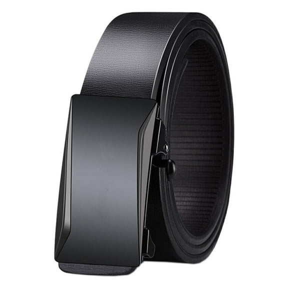 Mens Automatic Buckle Ratchet Waistband Waist Belts Leather Belts High-Quality-Black-A