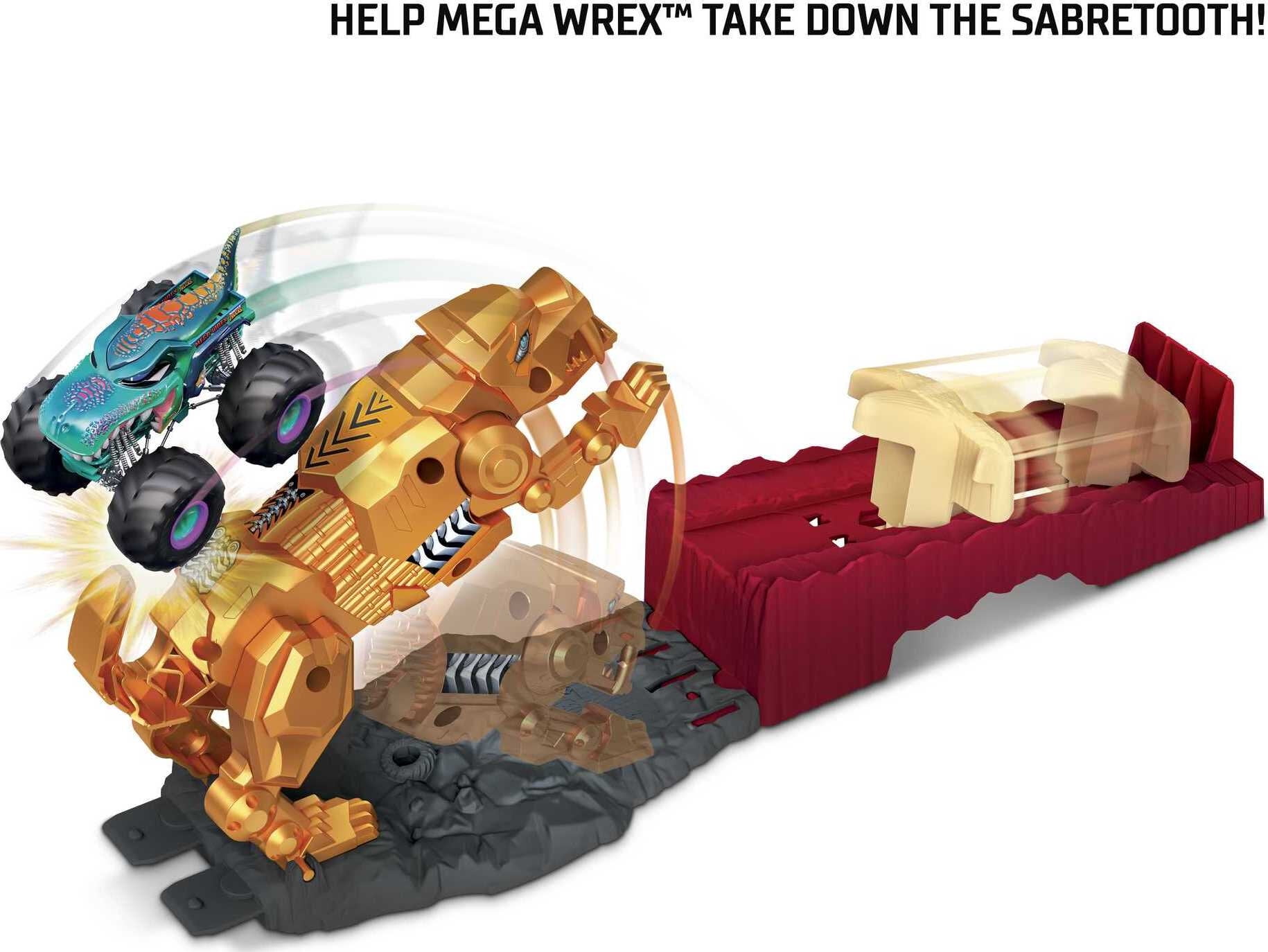 Hot Wheels Monster Trucks Sabretooth Showdown 164 Playset with Mega Wrex  Mattel Toys - ToyWiz