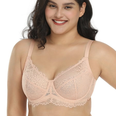 HSIA Minimizer Bra for Women - Plus Size Underwire Lace Unlined Non Padded Bra Rose Cloud 36C