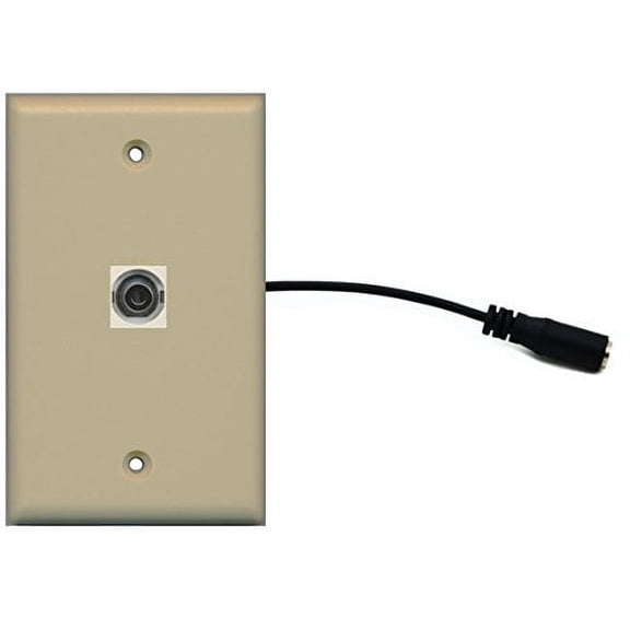 RiteAV (1 Gang Flat 3.5mm Wall Plate w/Pigtail Extension Cable Ivory