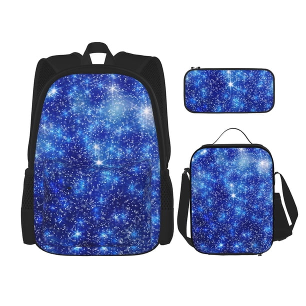 Disketp Blurred Star Snow Christmas Mochila Estampada de Gran Capacidad con Lonchera y Estuche, Set de 3 Piezas para Estudiantes