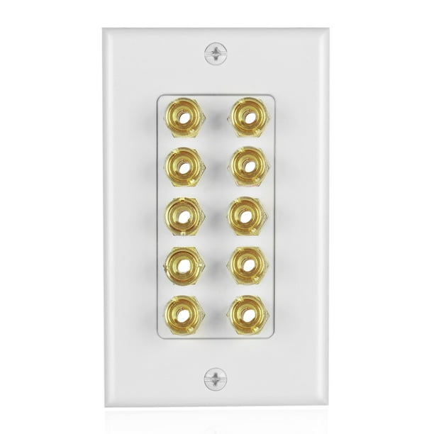 Home Theater Speaker Wall Plate Outlet 5 Speaker Sound Audio Distribution Panel Gold Plated Copper Banana Plug Binding Post Connector Insert Jack Coupler 5 Pair Single Gang White Walmart Com Walmart Com