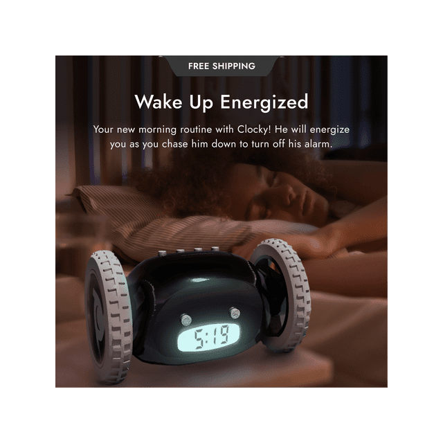 Clocky Alarm Clock on Wheels (Official) | Extra Loud for Heavy Sleepers | Funny, Rolling, Runaway, Moving, Jumping
