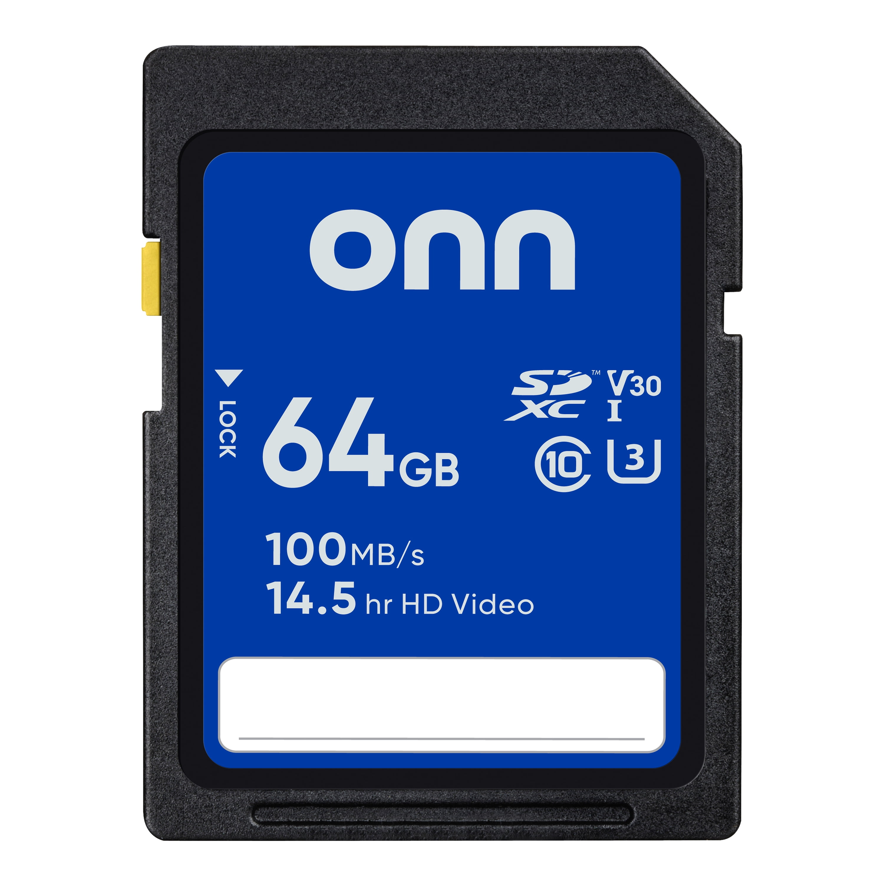 onn 64GB C10 U3 V30 SDXC Flash Memory Card, UHS-I, 4K UHD, for DSLR Cameras, Point & Shoot Cameras
