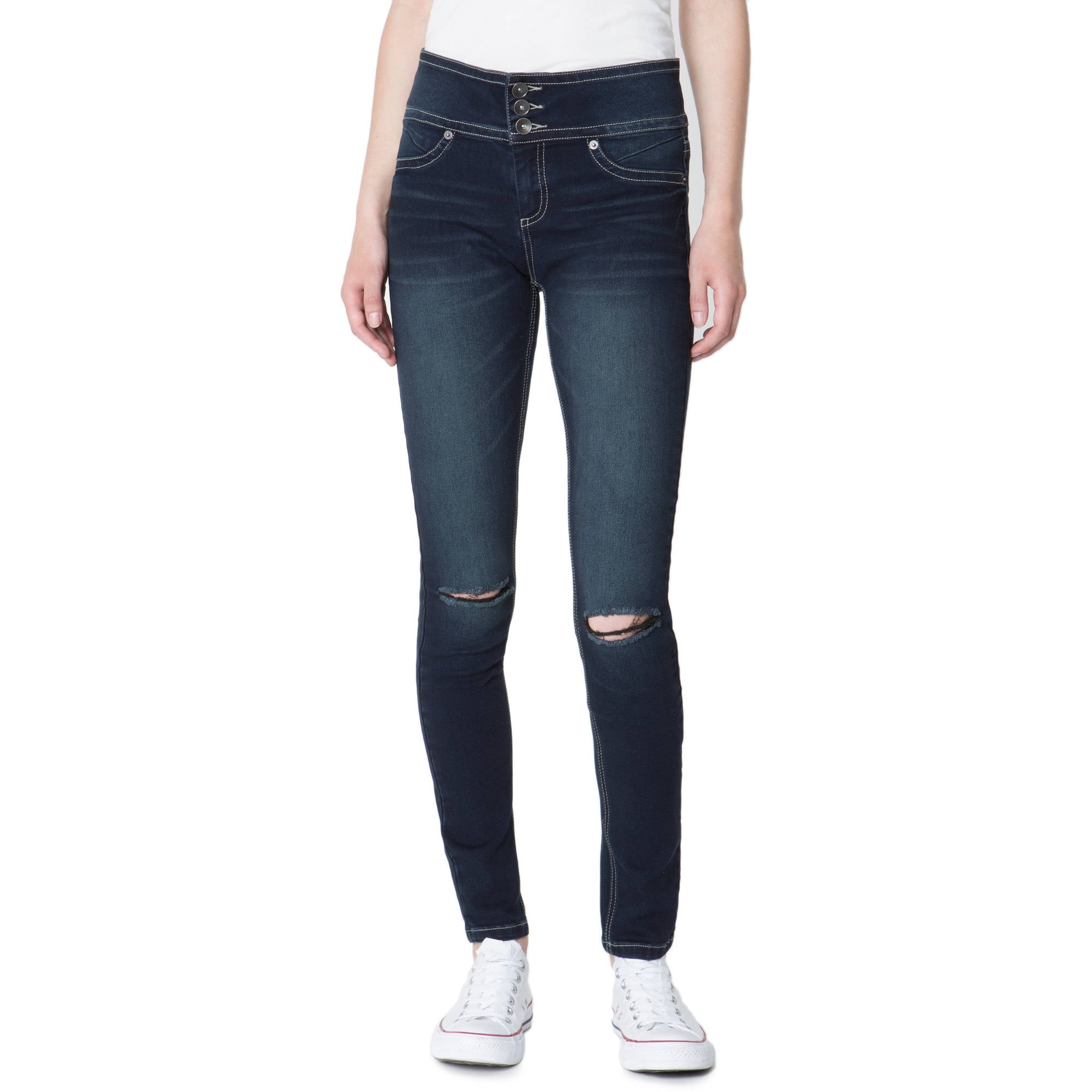 Juniors' Triple Stack Knee Slit Jeans with Wide Waistband - Walmart.com
