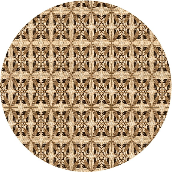 Ahgly Company Indoor Round Patterned Saddle Brown Area Rugs, 3' Round