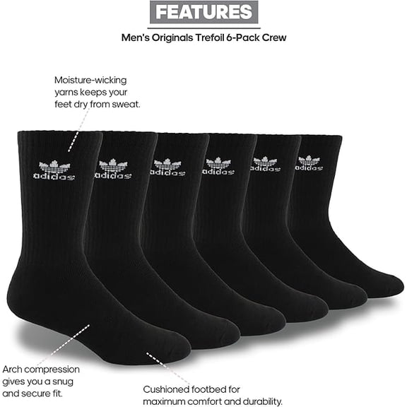 adidas Men's Athletic 6-Pack Crew Socks