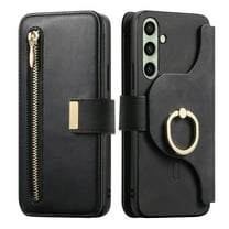 Dteck for Samsung Galaxy S24  Plus Wallet Case with Card Holder, RFID Blocking PU Leather Flip Cover Ring Holder Zipper Credit Card Slots Detachable Phone Case Compatible with MagSafe 6.7",Black