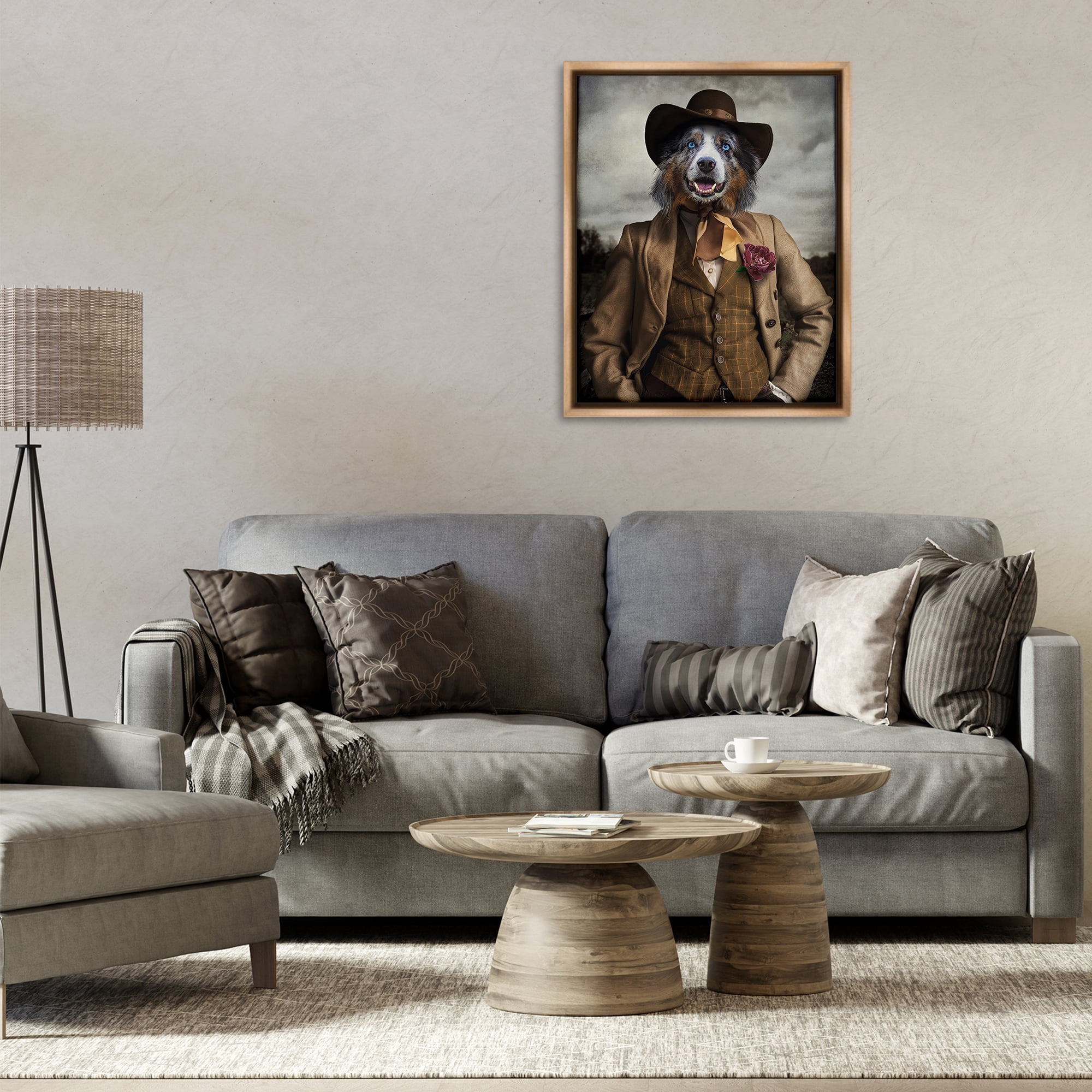 Stupell Industries Colonial Fashion Dog Animals & Insects Painting Brown Floater Framed Canvas Art Print Wall Art, 25 x 31