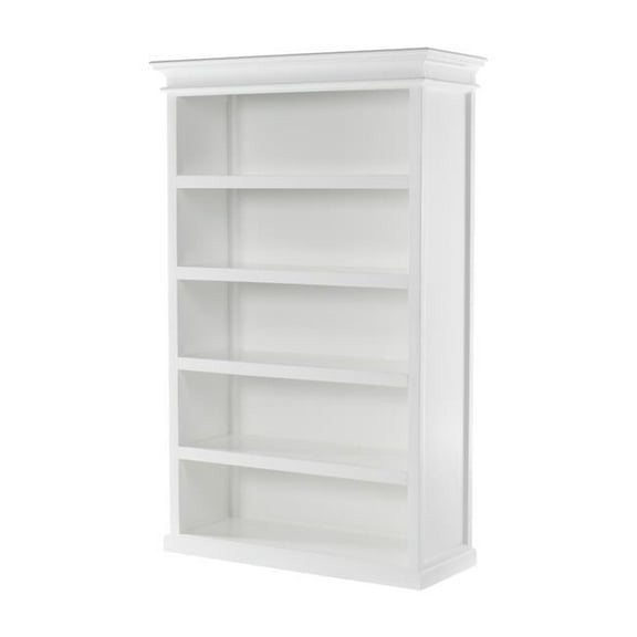 77 in. Antiqued White Solid Wood Five Tier Standard Bookcase