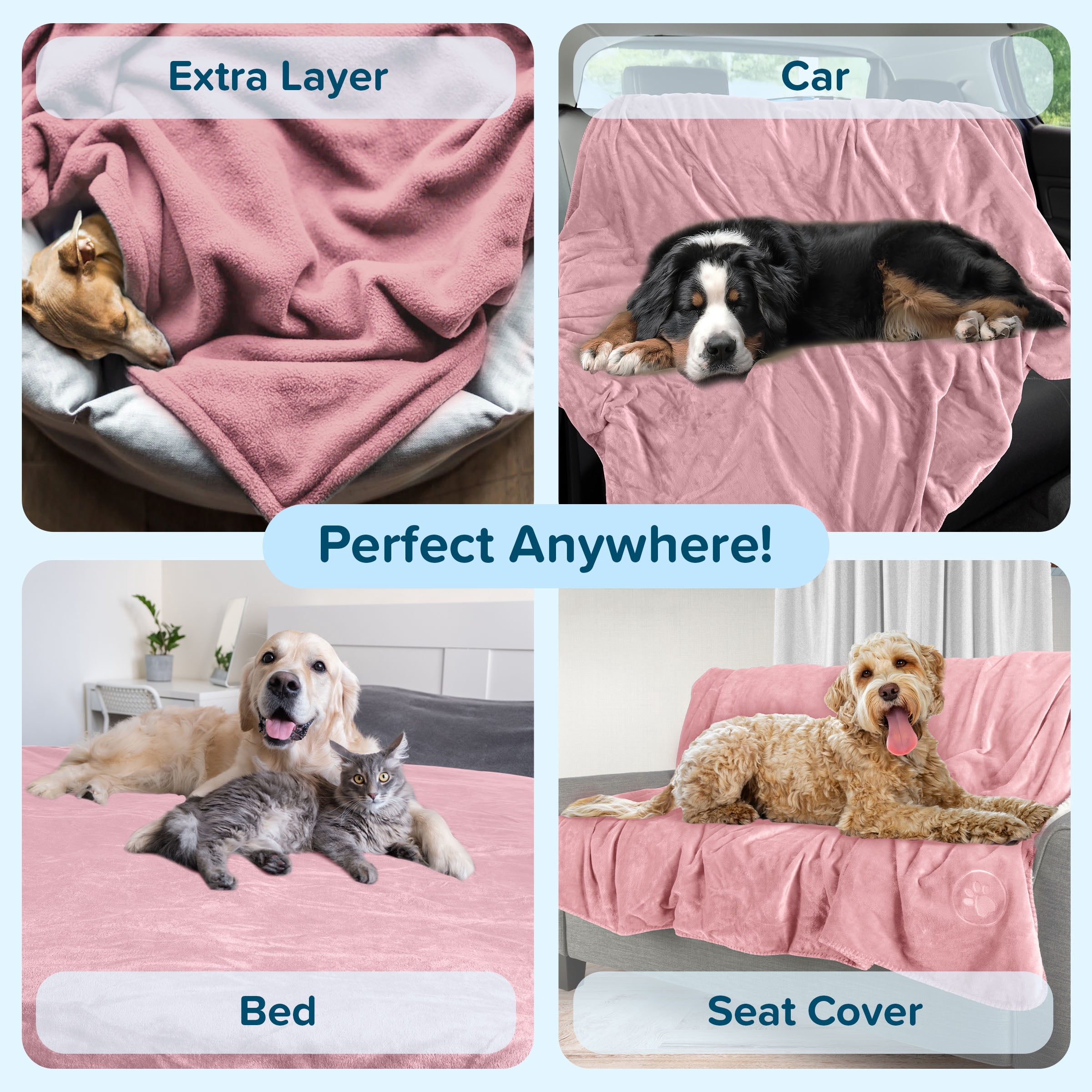 PETMAKER Dog Blanket - 60x70in Sherpa Blanket for Bed, Couch, or Car (Pink)