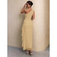 thumbnail image 2 of Womens Yellow Polka Dot One Shoulder Long Dress, Ruffle Hem Slit, 2 of 10