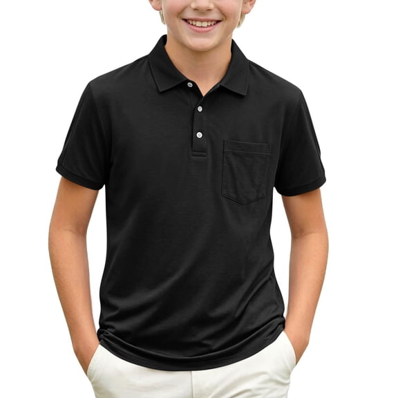 WQNVRNR Boys Short Sleeve Shirt- Button Collar Uniform Pocket Summer Tops Black Size 3