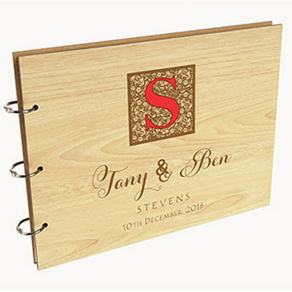 Darling Souvenir Personalized Engraved Laser Cut Wedding Guest Book Wooden Cover Sign-in Book Registry Guestbook Scrapbook-BR